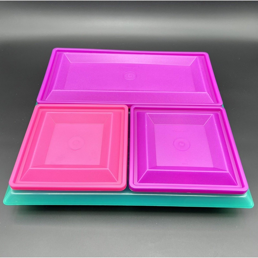NOS Tupperware Get Togethers Party Set Divided Fruit Veggie Serving Tray 7 Piece